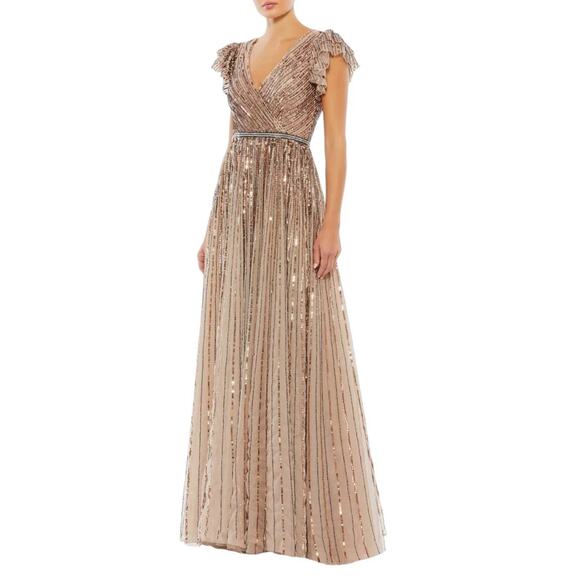 Mac Duggal Dresses & Skirts - Mac Duggal 5502 Copper Sequin Wrap Gown Ruffled Cap Sleeve Long Gown Size 8 $698